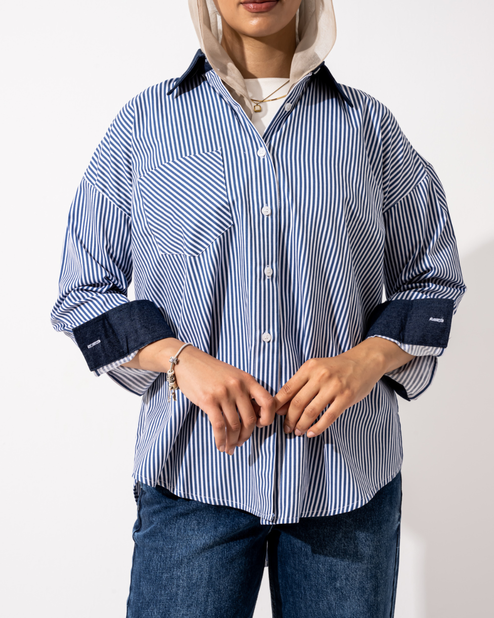 Navy Blue Striped Shirt