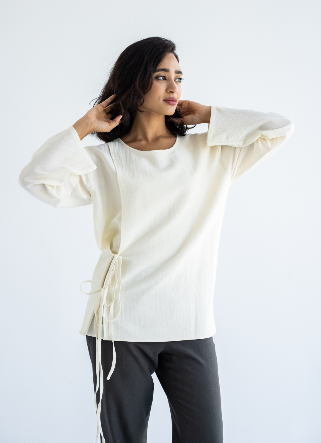 Off White Bow Tie Blouse