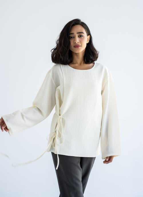 Off White Bow Tie Blouse