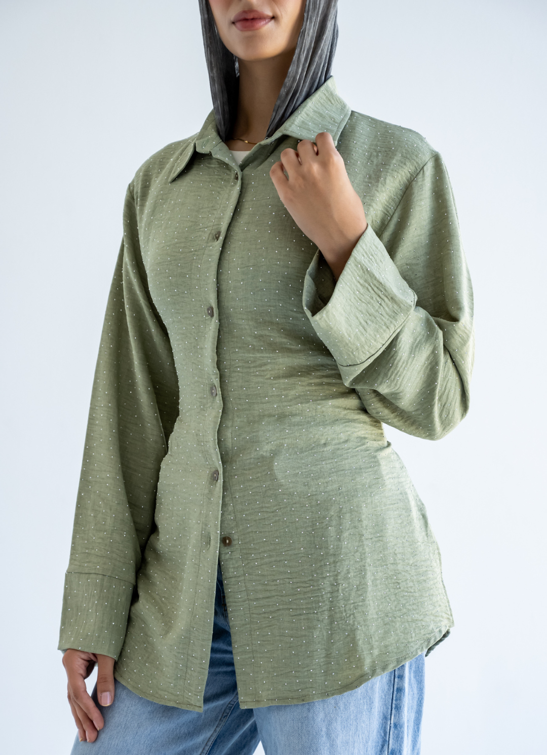 Olive Strasses Wrapped Shirt