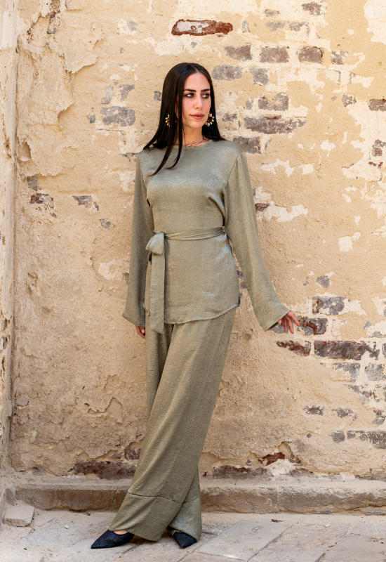 Light Olive Silk And Spice Soiree Set