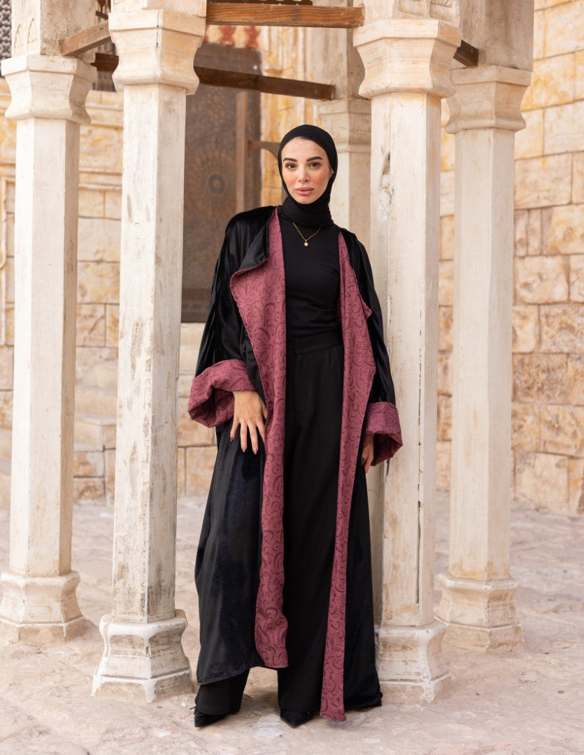 Layali Reversible Abaya – Black x Dust Rose