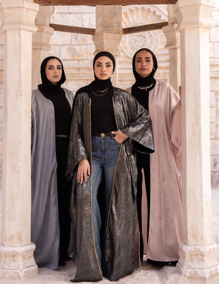Noor Open Abaya – Steel Silver
