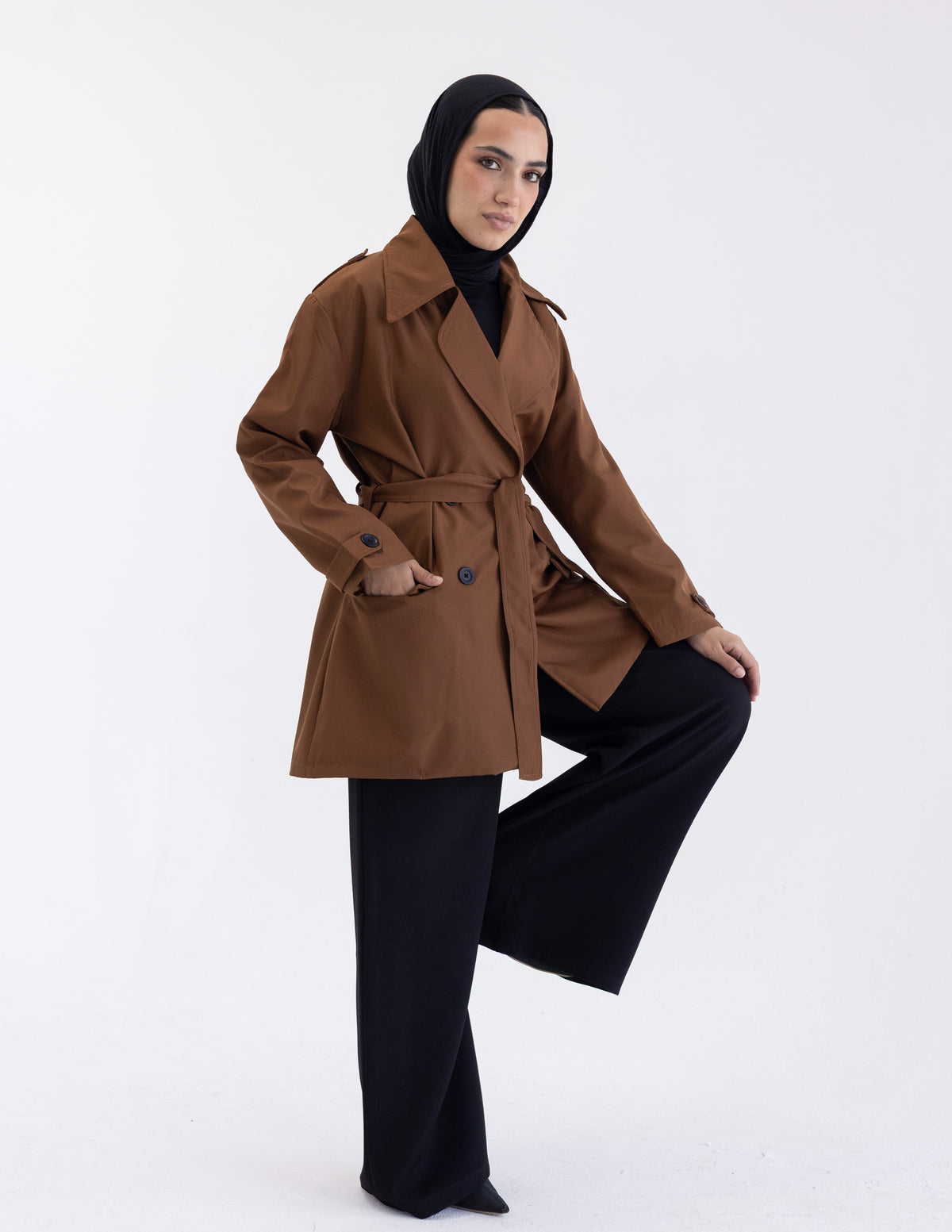 Brown Cropped Trench Coat