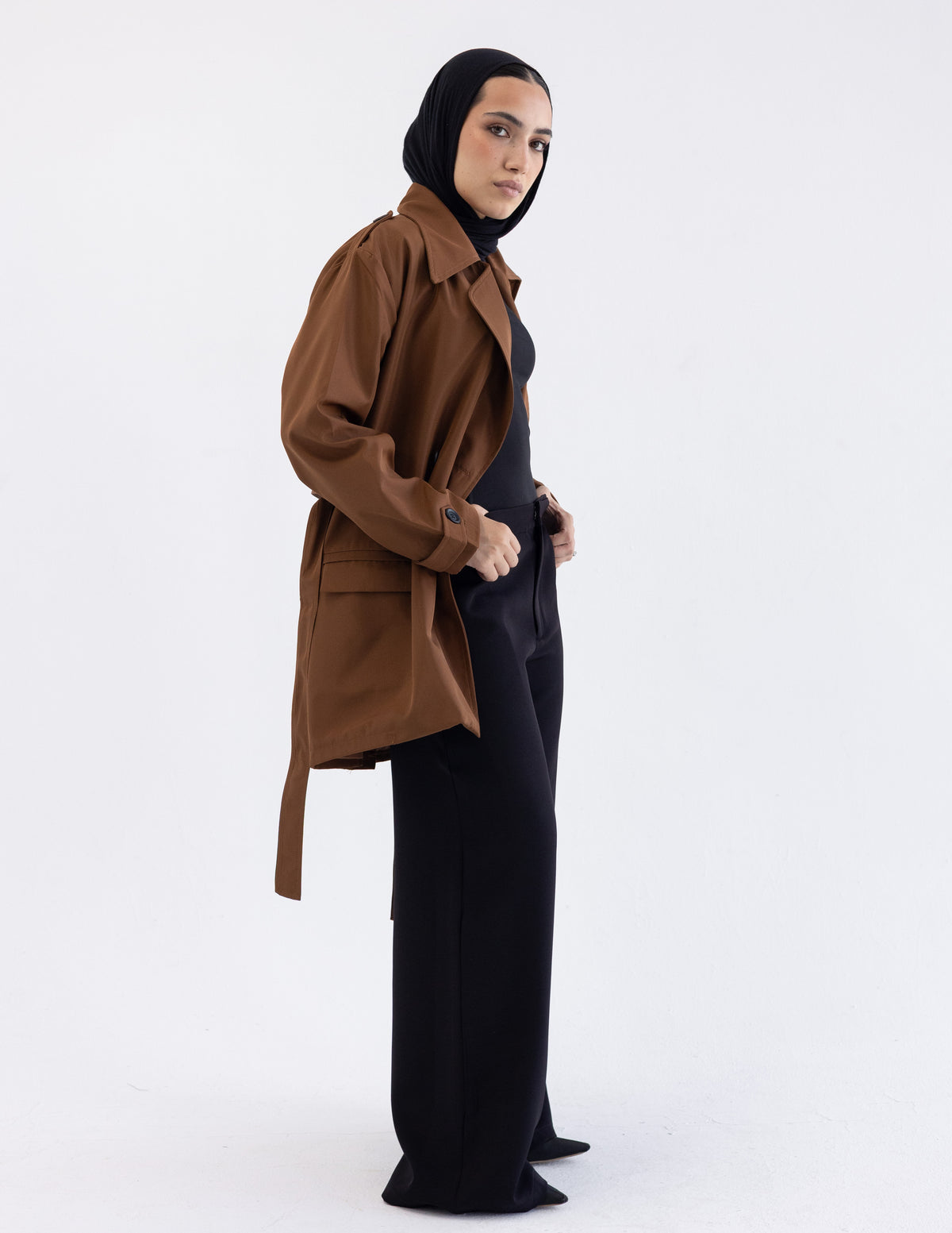 Brown Cropped Trench Coat