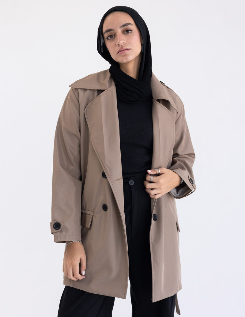 Beige Cropped Trench Coat