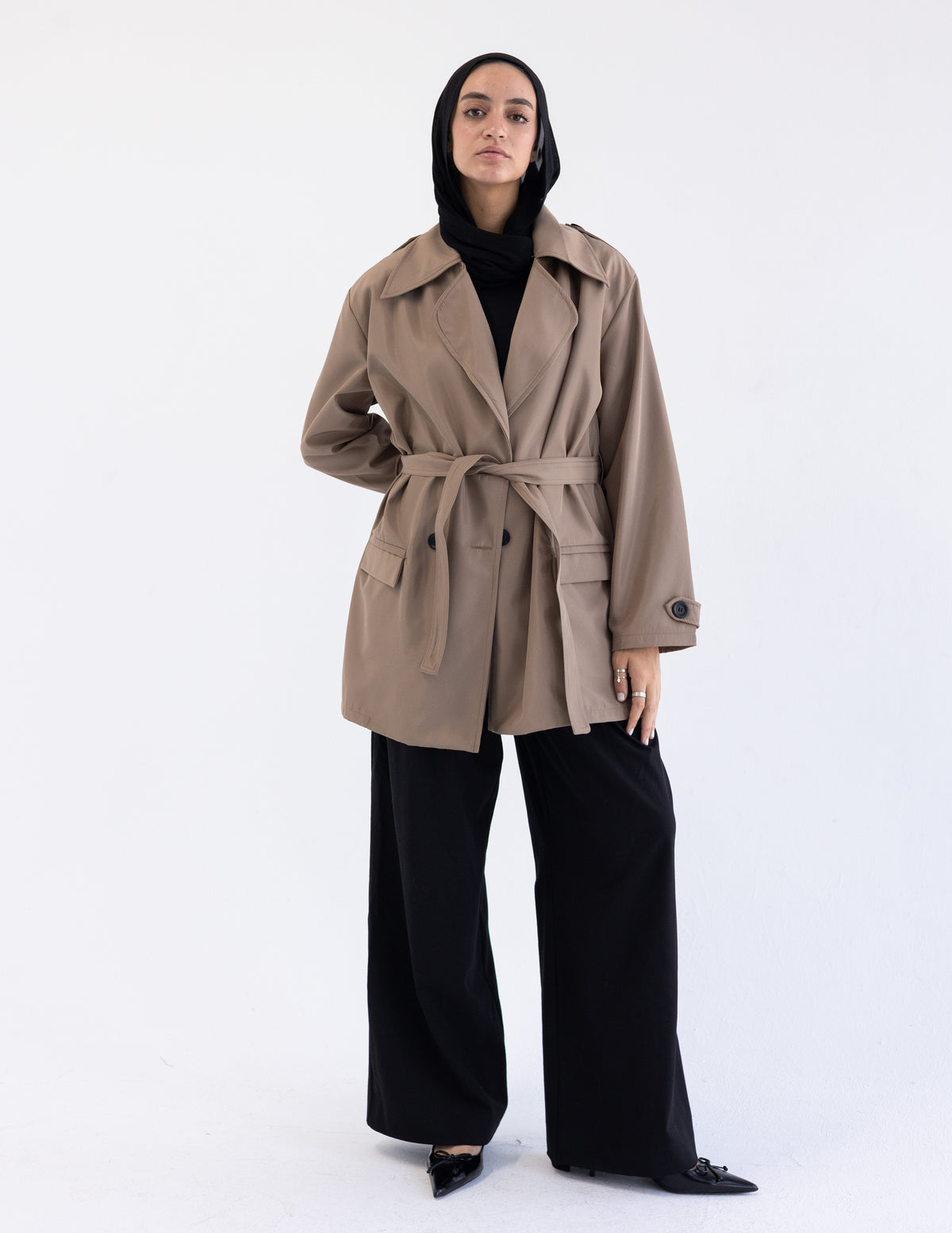 Beige Cropped Trench Coat