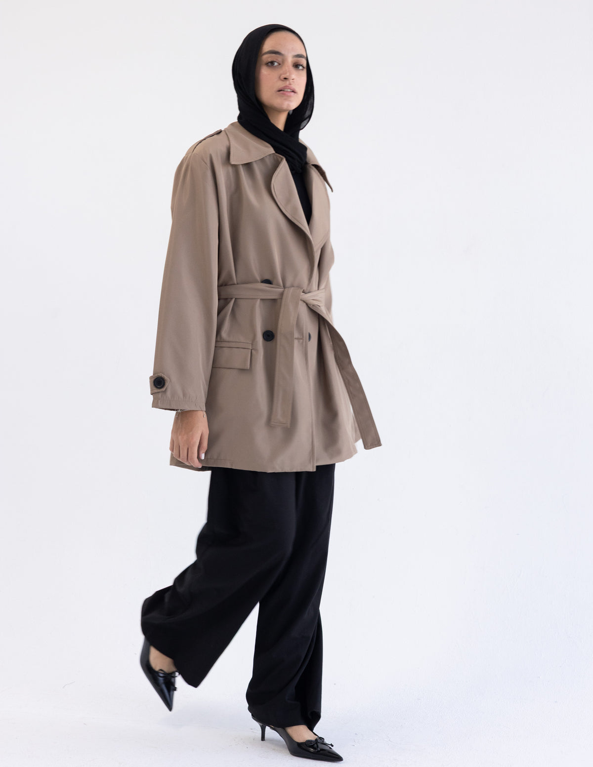 Beige Cropped Trench Coat
