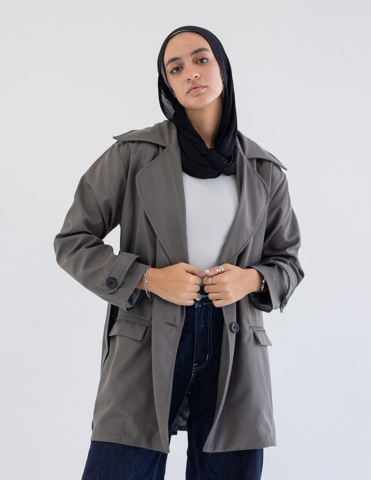 Grey Cropped Trench Coat