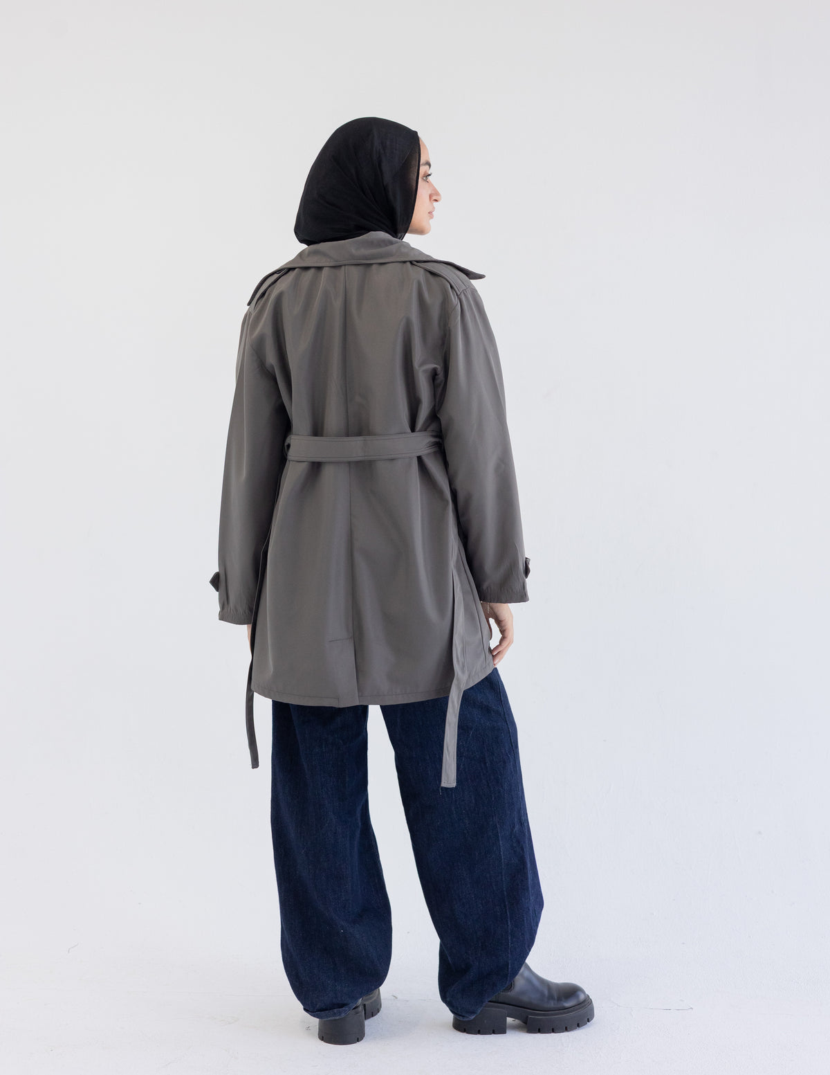 Grey Cropped Trench Coat