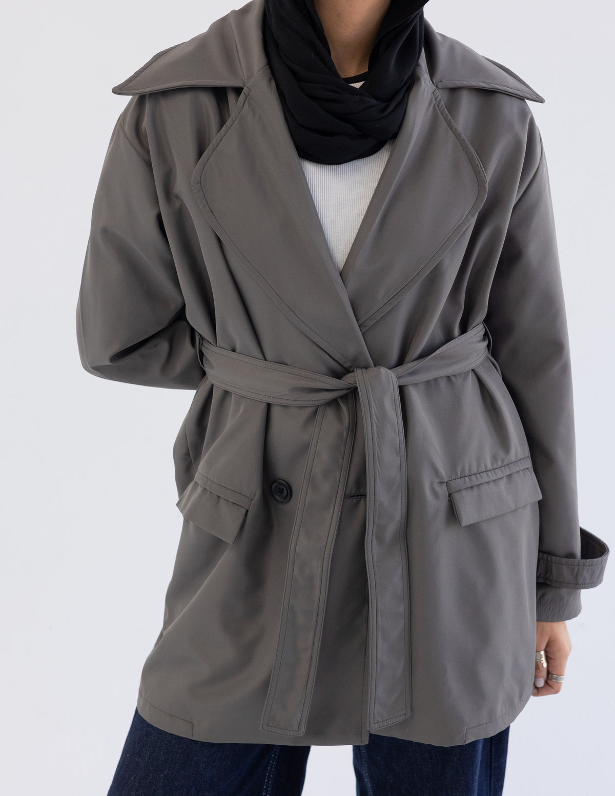 Grey Cropped Trench Coat