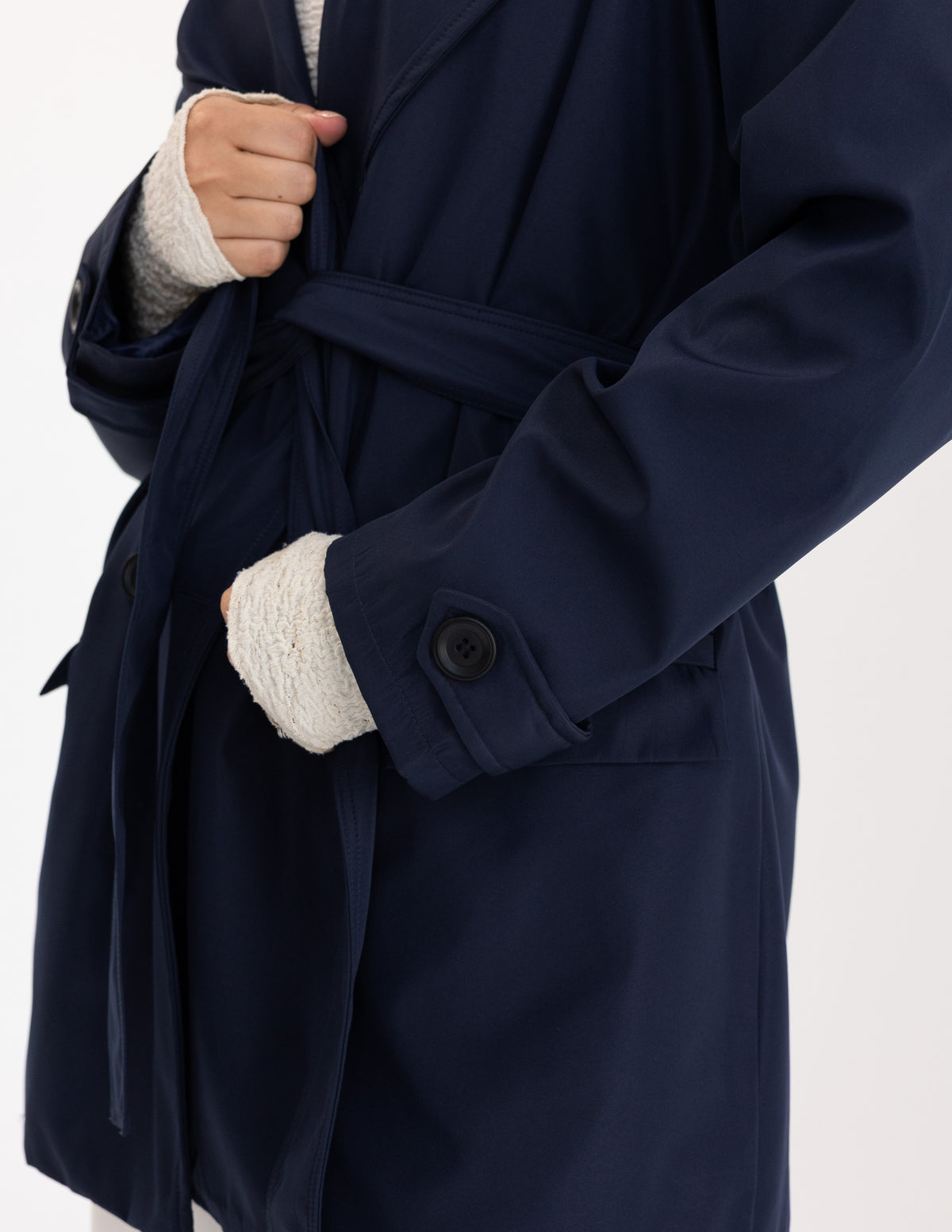 Navy Cropped Trench Coat