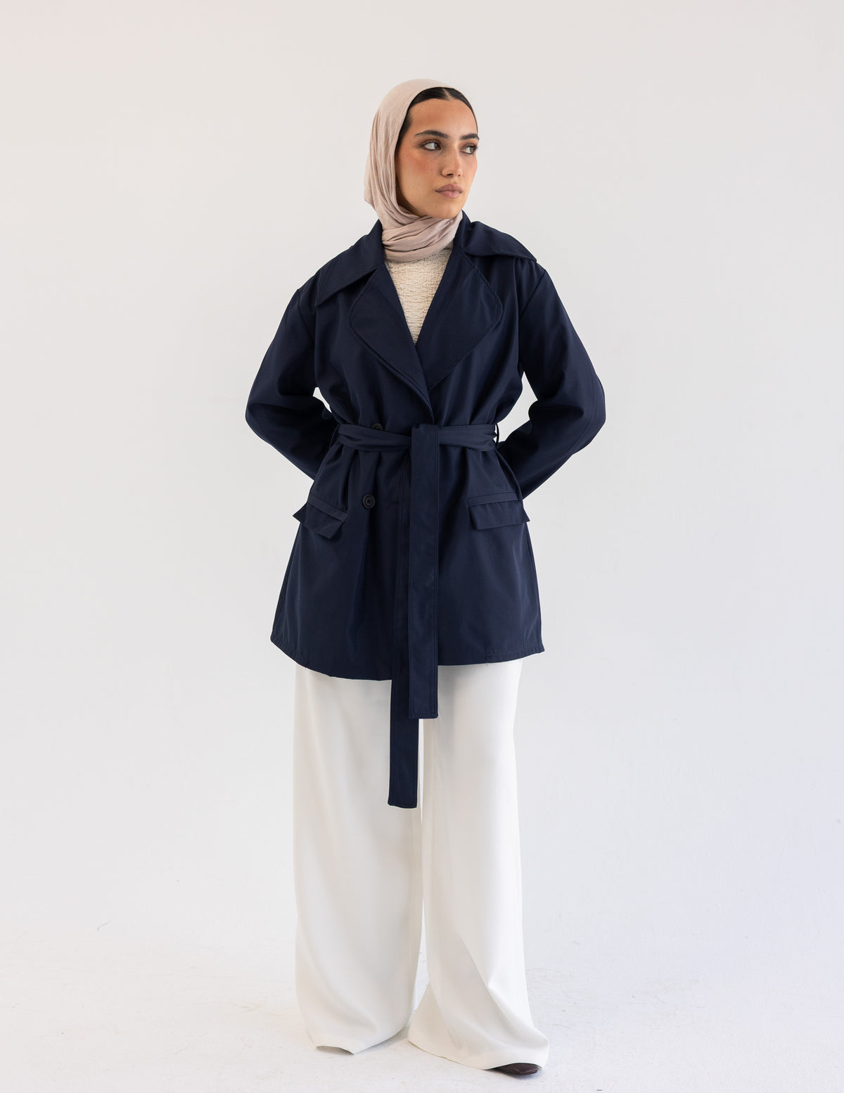 Navy Cropped Trench Coat