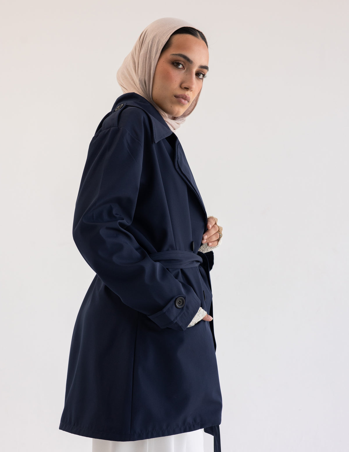 Navy Cropped Trench Coat