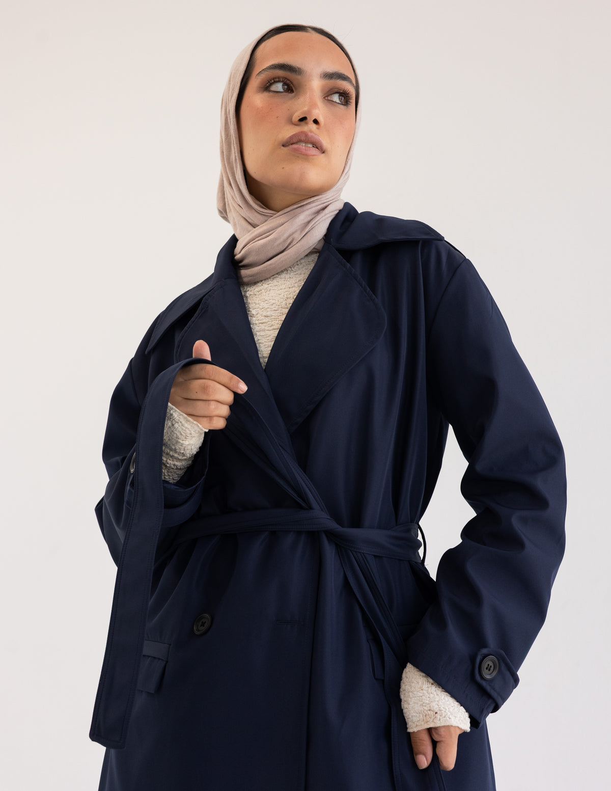 Navy Cropped Trench Coat