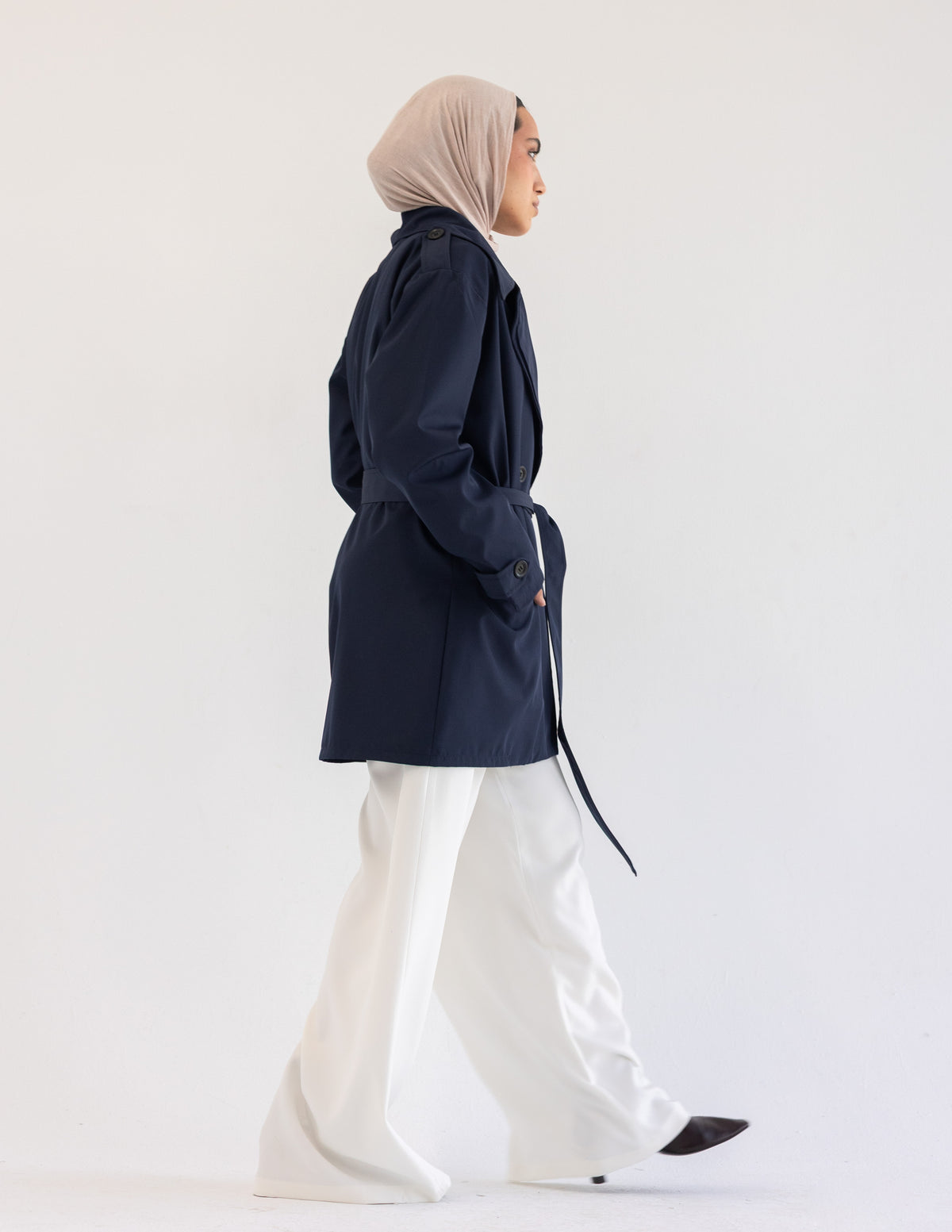 Navy Cropped Trench Coat