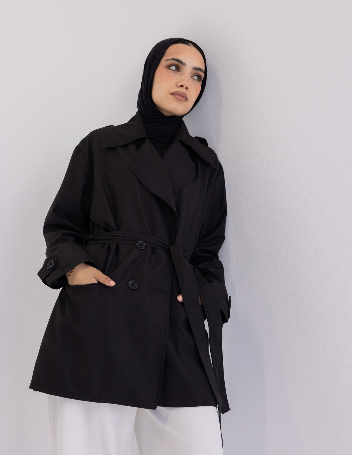 Black Cropped Trench Coat