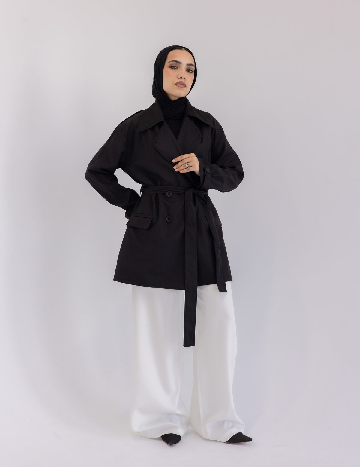 Black Cropped Trench Coat