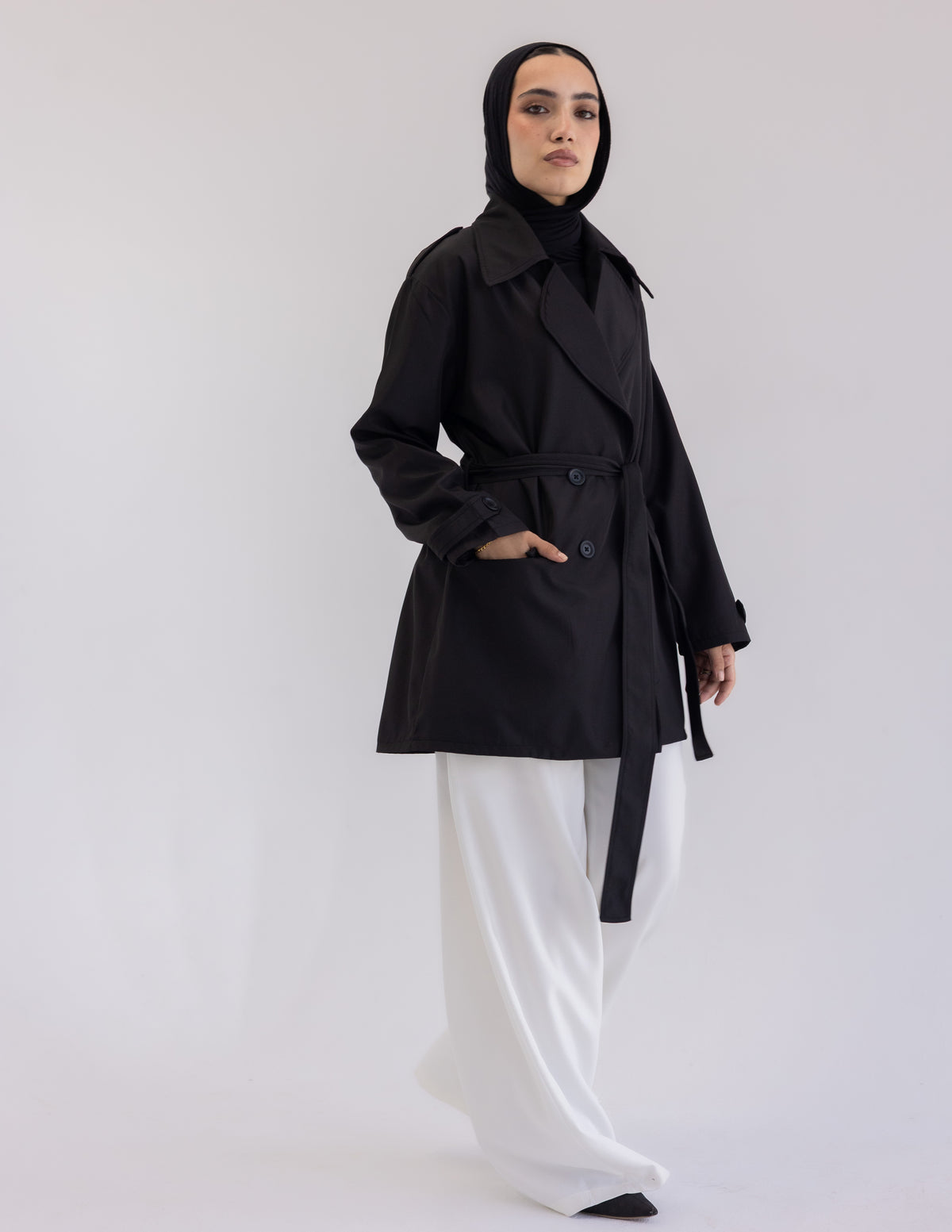 Black Cropped Trench Coat