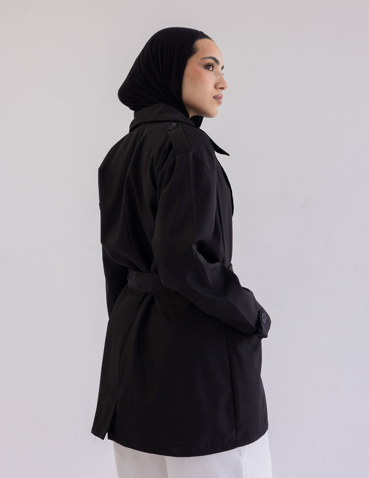 Black Cropped Trench Coat