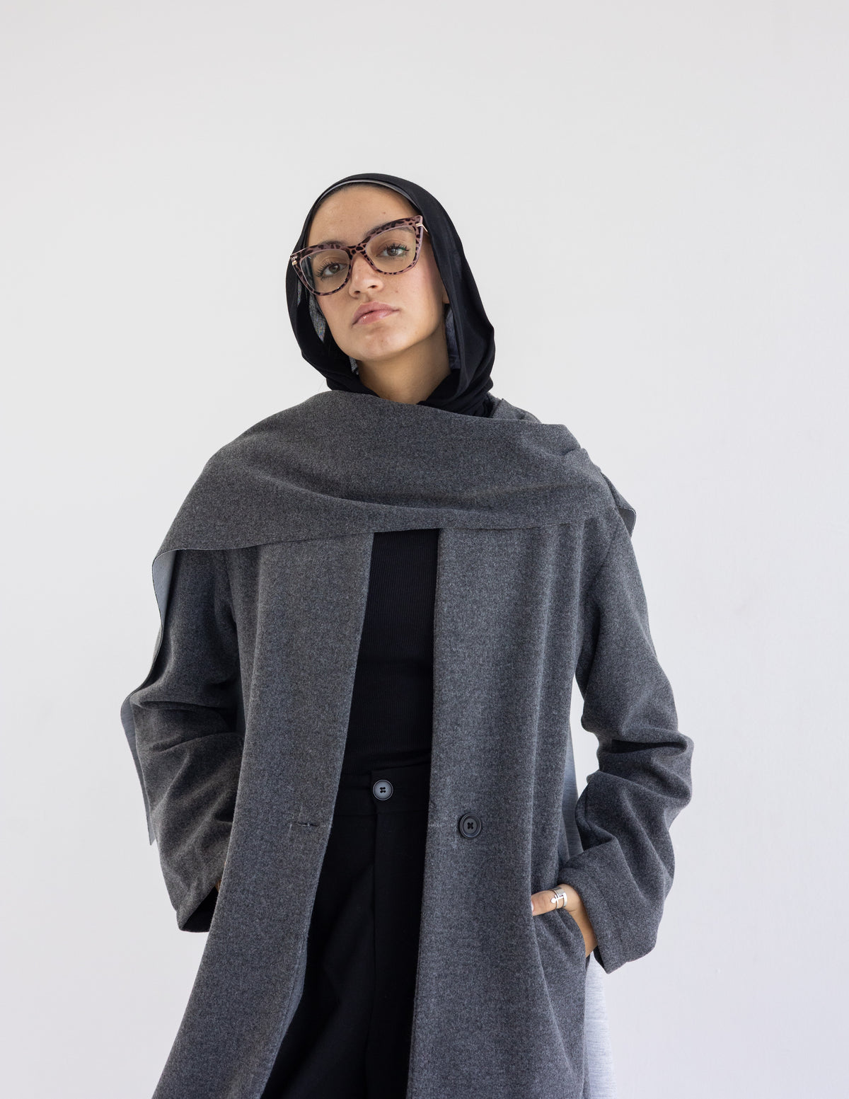 Grey  Muffler Coat