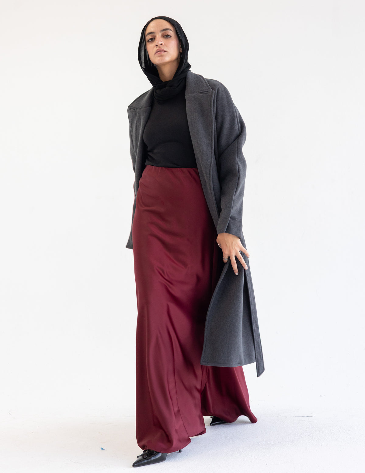 Burgundy Satin Skirt