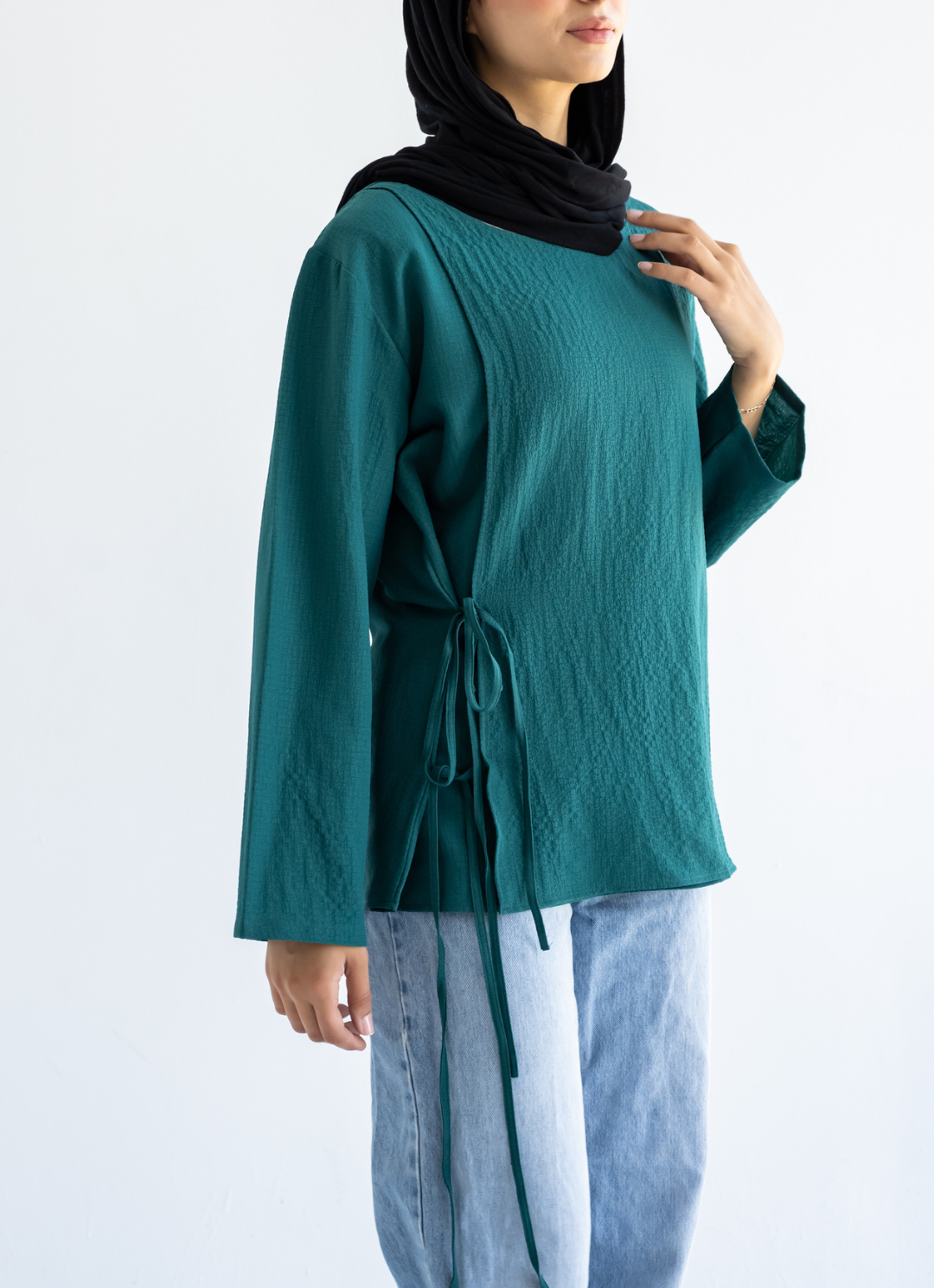 Teal Bow Tie Blouse