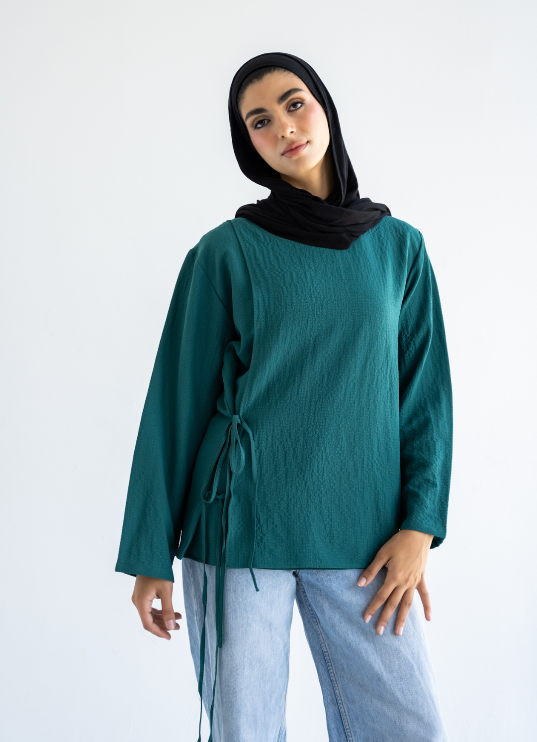 Teal Bow Tie Blouse