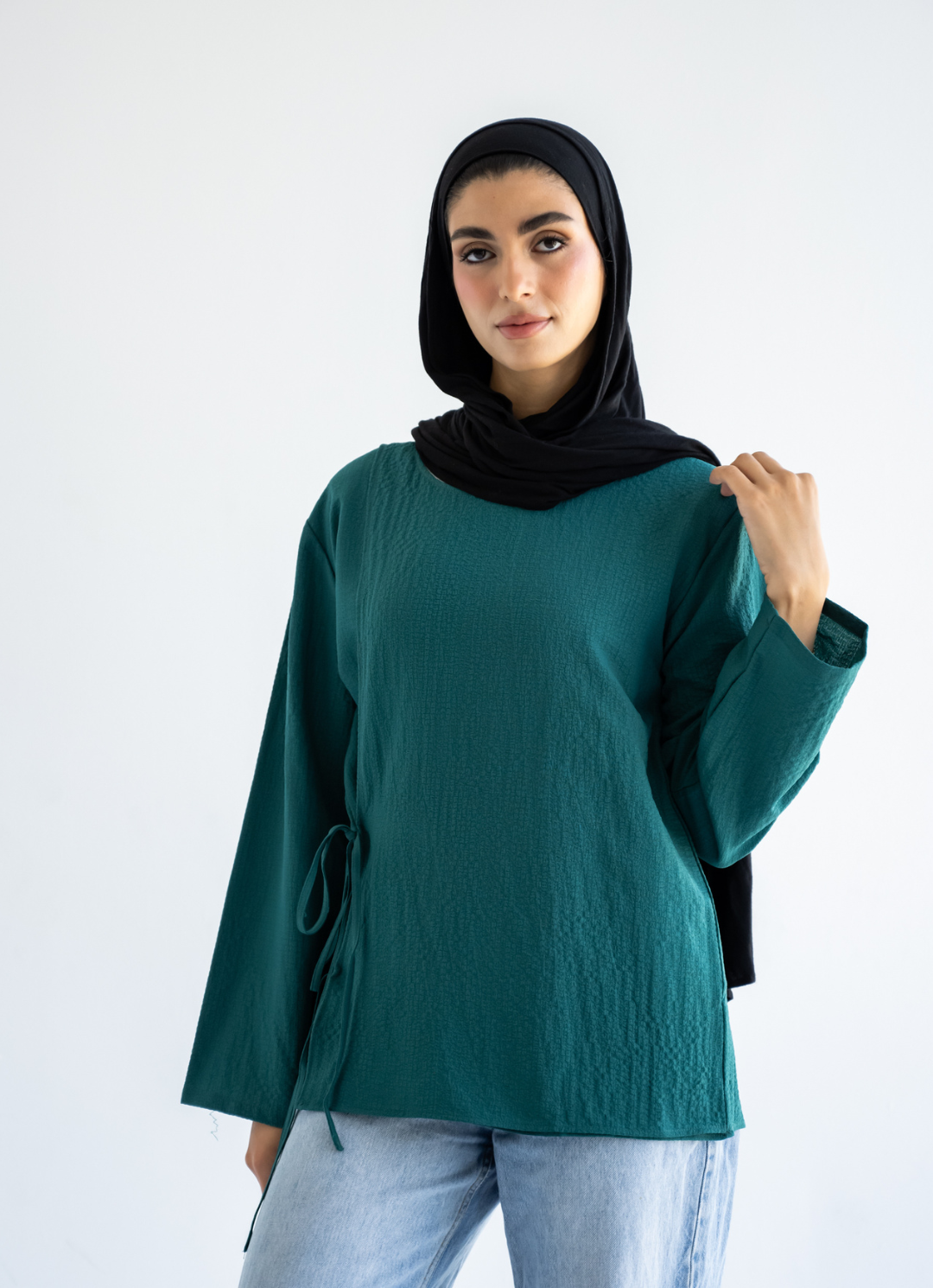 Teal Bow Tie Blouse