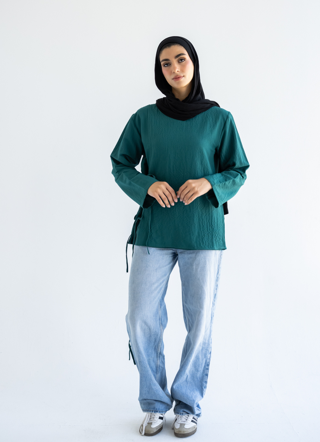 Teal Bow Tie Blouse