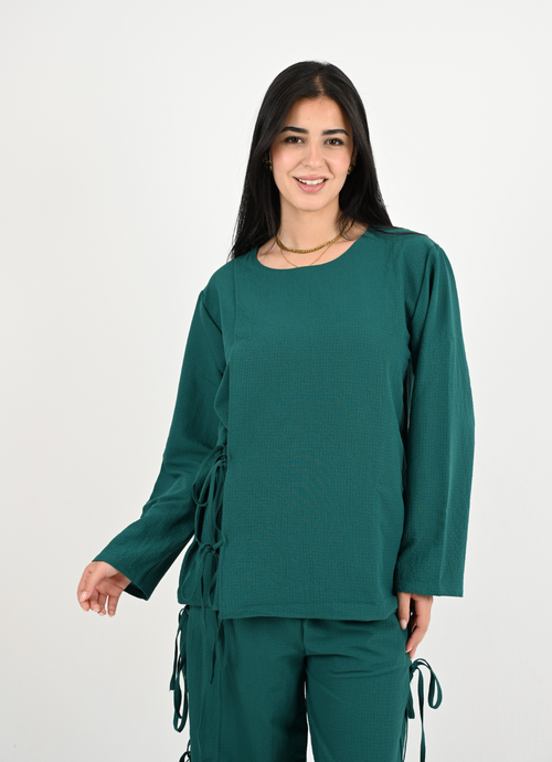 Teal Bow Tie Blouse