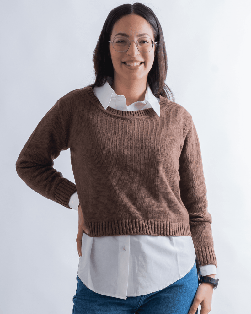 Brown Cropped Knitted Pullover - Yeilda