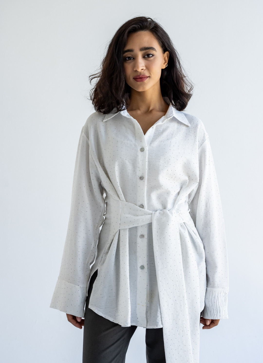 White Strasses Wrapped Shirt