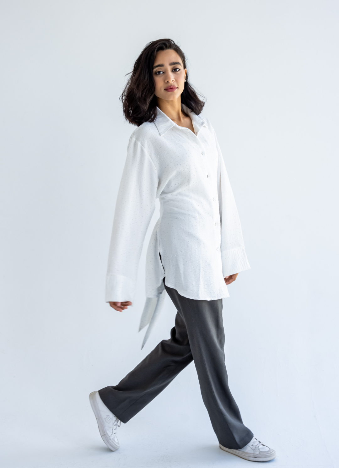 White Strasses Wrapped Shirt
