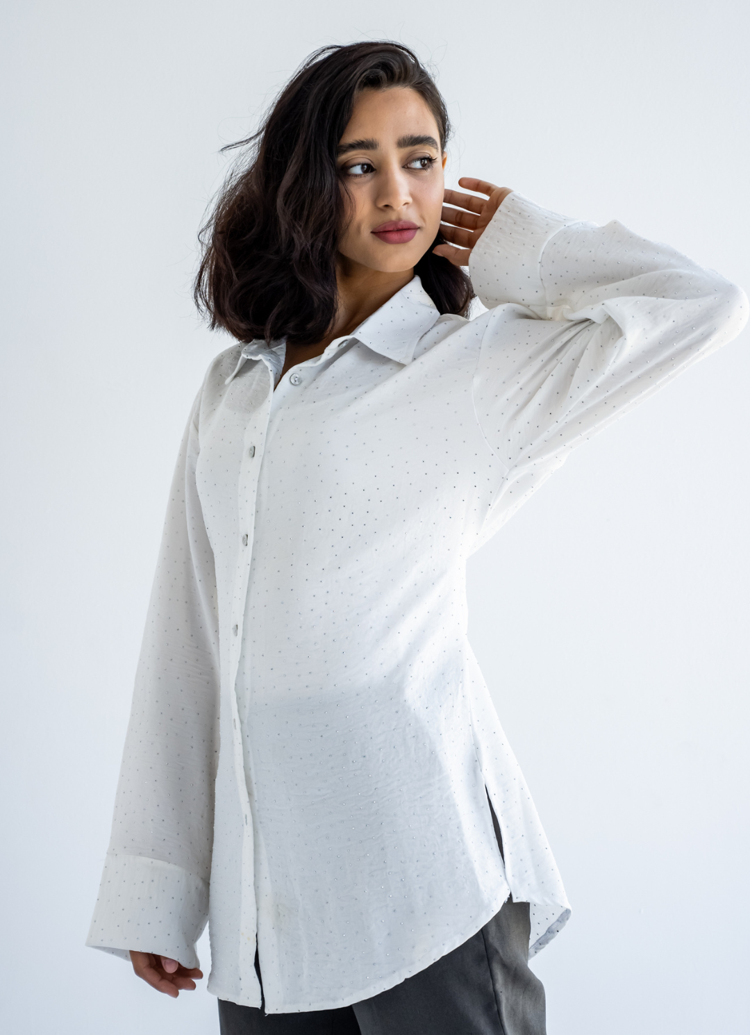 White Strasses Wrapped Shirt