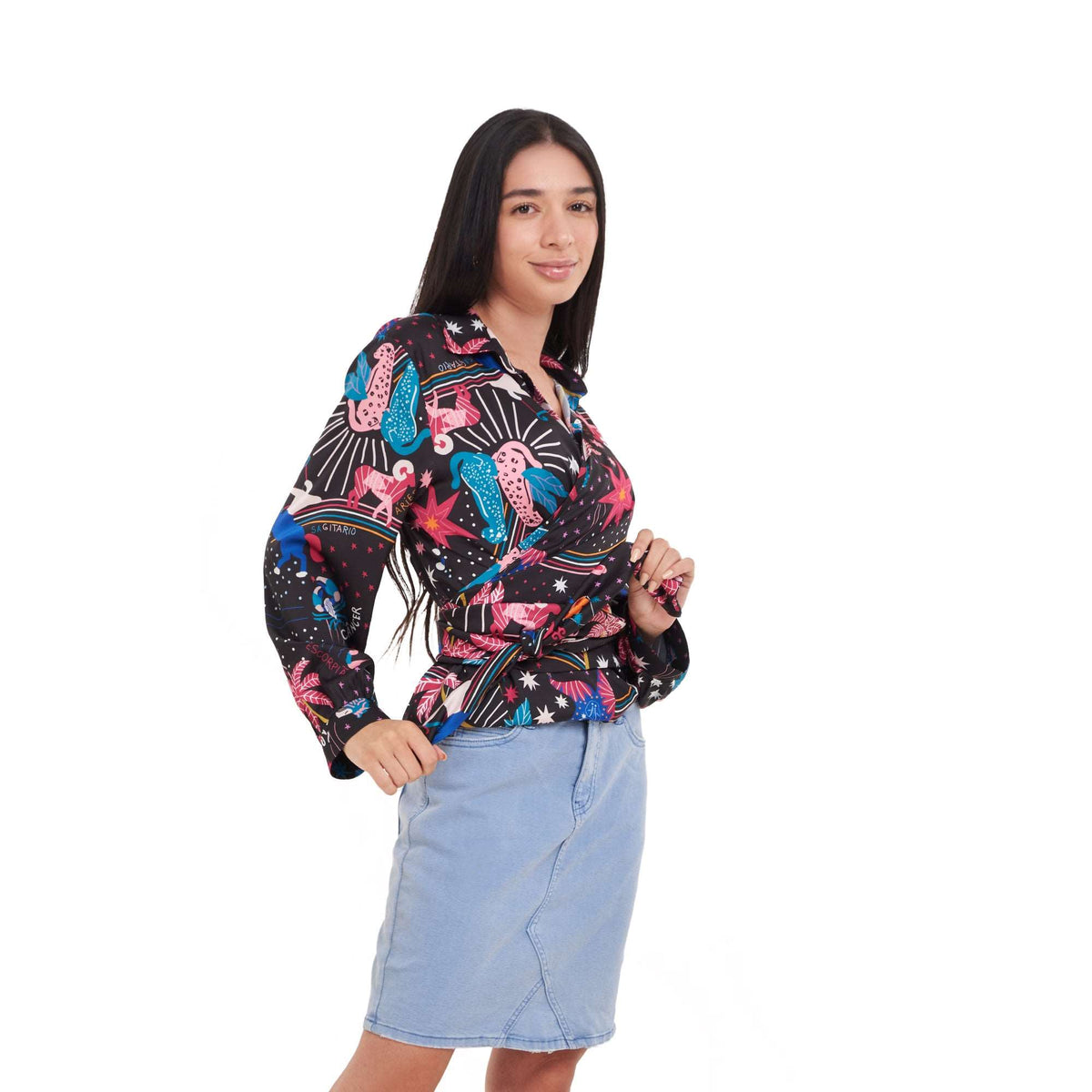 Long Sleeve Satin Blouse, Zodiac Satin Blouse, Yeilda