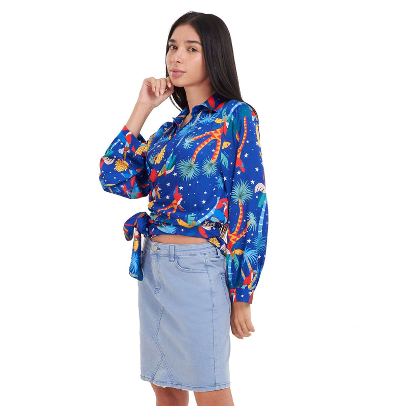 Satin Blouse Long Sleeve, Parrot Satin Blouse, Yeilda